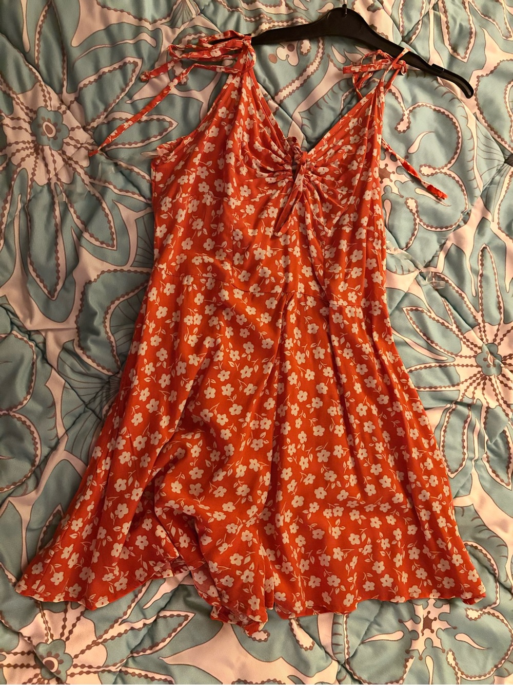 Orange Floral Tie-Shoulder Sundress